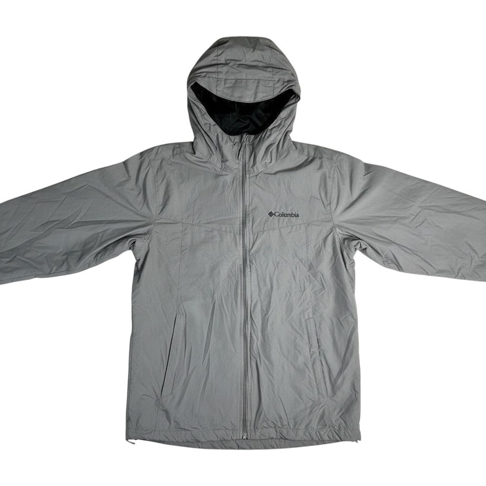 Columbia Mens Light Gray Hooded Windbreaker Jacket Mesh Lined Small
